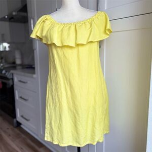 Tommy Bahama Linen Blend XS Yellow Off Shoulder Short Dress Summer Style